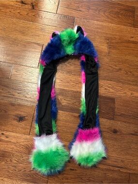 Multi-Colored Faux Fur Cat Fox Animal Hood Rave